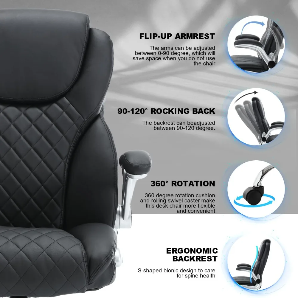 

Big Tall Executive Office Chair, High Back Faux Leather Ergonomic Desk Chairs with Wheels, 90-120° Rocking, Customized