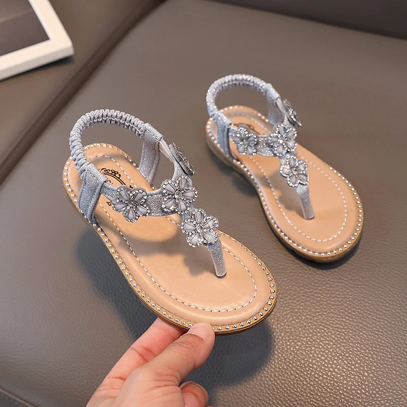 kid's Slippers chilren's New 2023 silver shoes baby flowers sandals  Infants Princess Students Soft Bottom Girl Beach Shoes