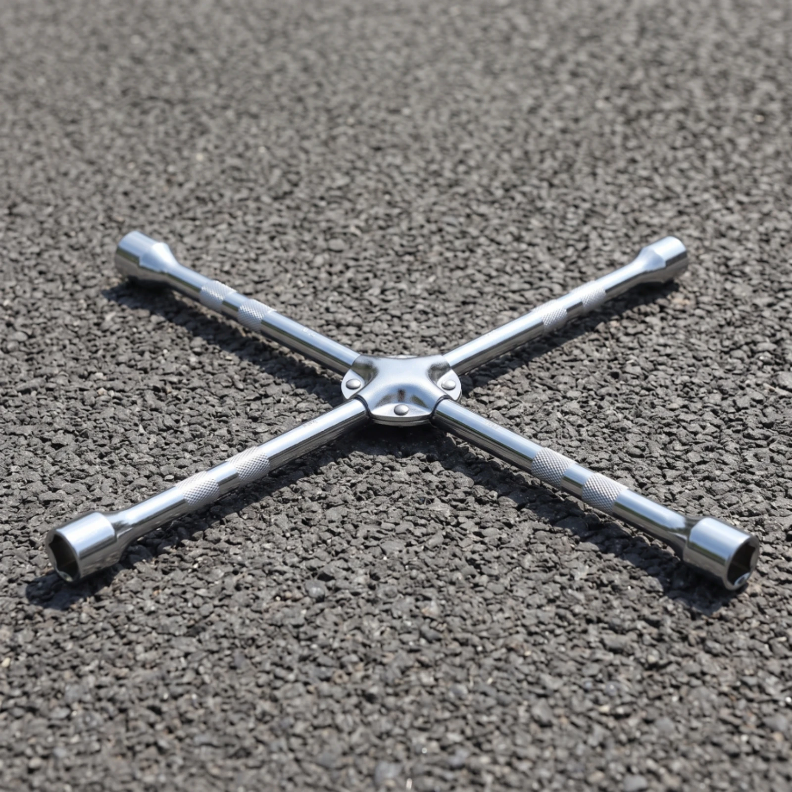 Quadruple Lug Wrench Anti-Slip Cross Tire Wrench Tool Polished Silver Professional for Drivers, Roadside Emergency, Garage