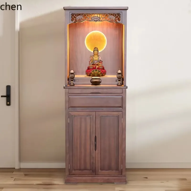 b6-21  Solid Wood  Niche Home Use with Door Buddha Cabinet Guanyin God of Wealth Buddha Altar  Standing Cabinet Modern Minimalis