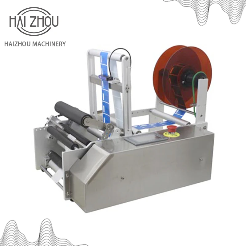 MT-120 Semi-Automatic Double Sided Labeling Machine for Round & Flat Bottles, Front and Back Sticker Labeler for Small Business