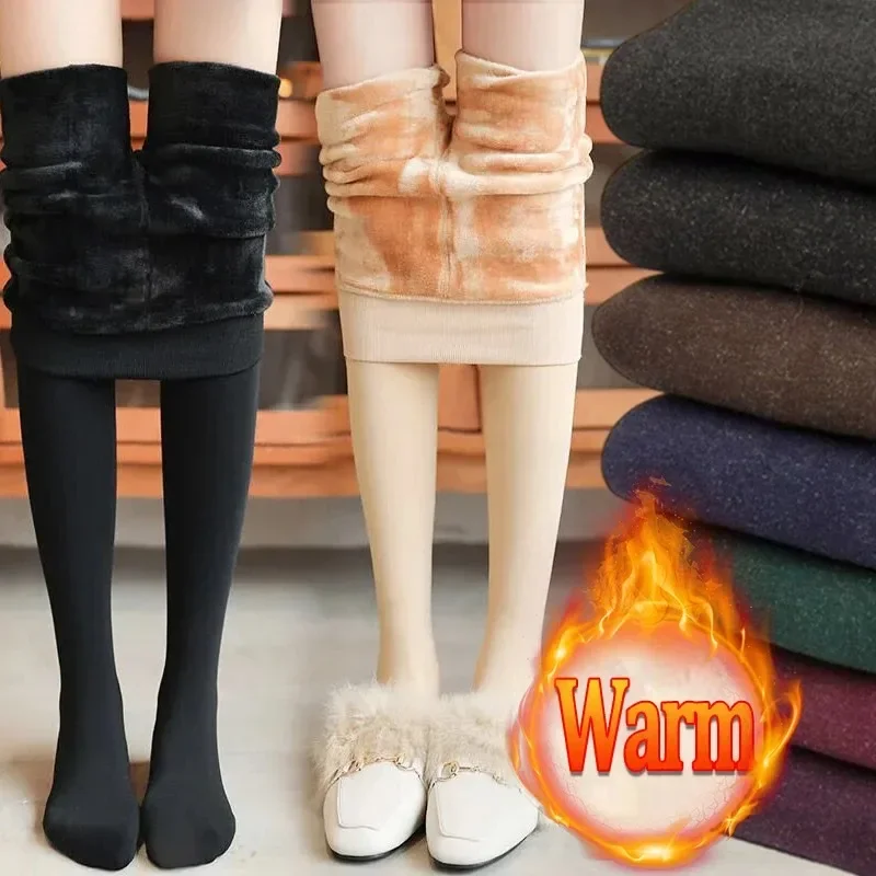 Autumn Winter Fleece Leggings for Women Velvet Warm Stocking Pantyhose Tights Leggings High Waist Elastic Slim Sexy Stockings image 3