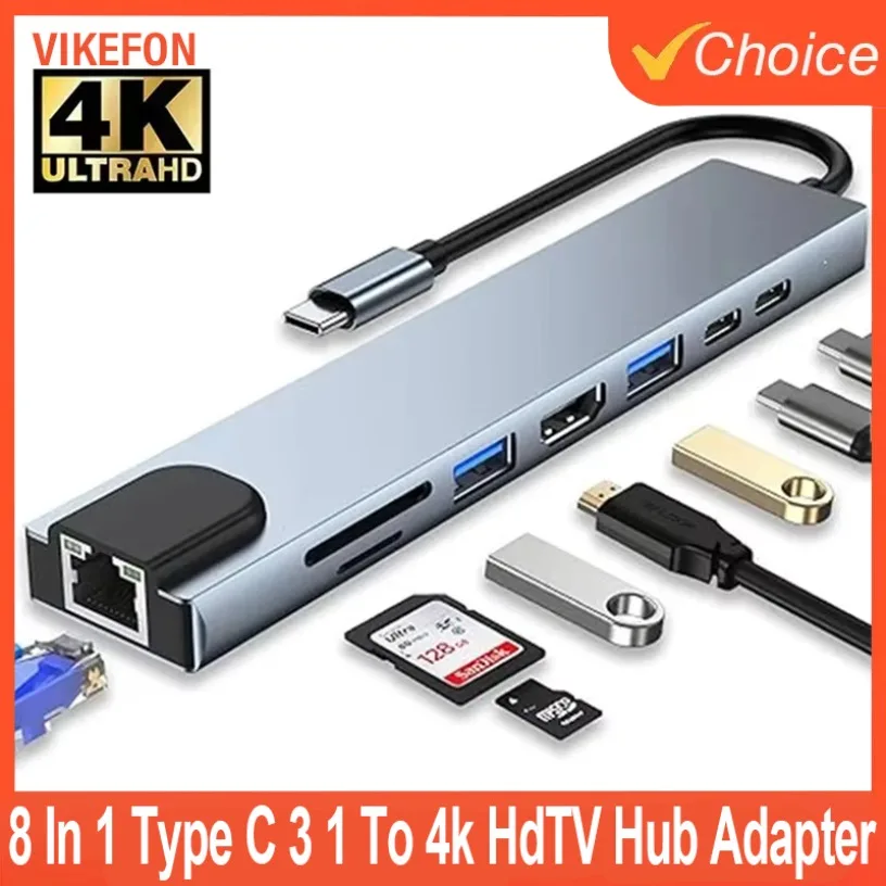 

USB C-концентратор типа C, разветвитель Thunderbolt 3, док-станция, адаптер для ноутбука с Macbook Air M1, iPad Pro, RJ45, HDMI-совместимый
