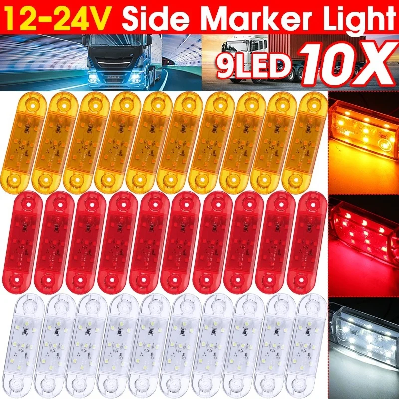

12V-24V Universal 9 LED Side Marker Light Indicator Lamp for Truck Trailer Caravan Lorry Van RV Bus Boat Amber/Red/White