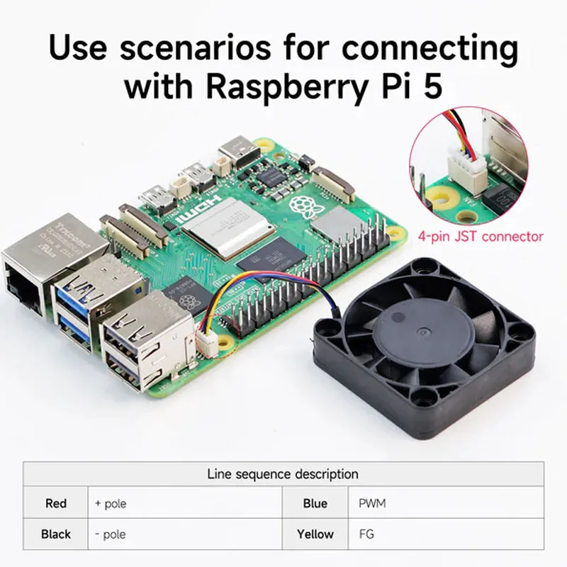 Raspberry Pi 5th Generation Pi5 PWM Cooling Fan Speed Regulation Cooling Large Size DIY Shell Silent Four-pin JST