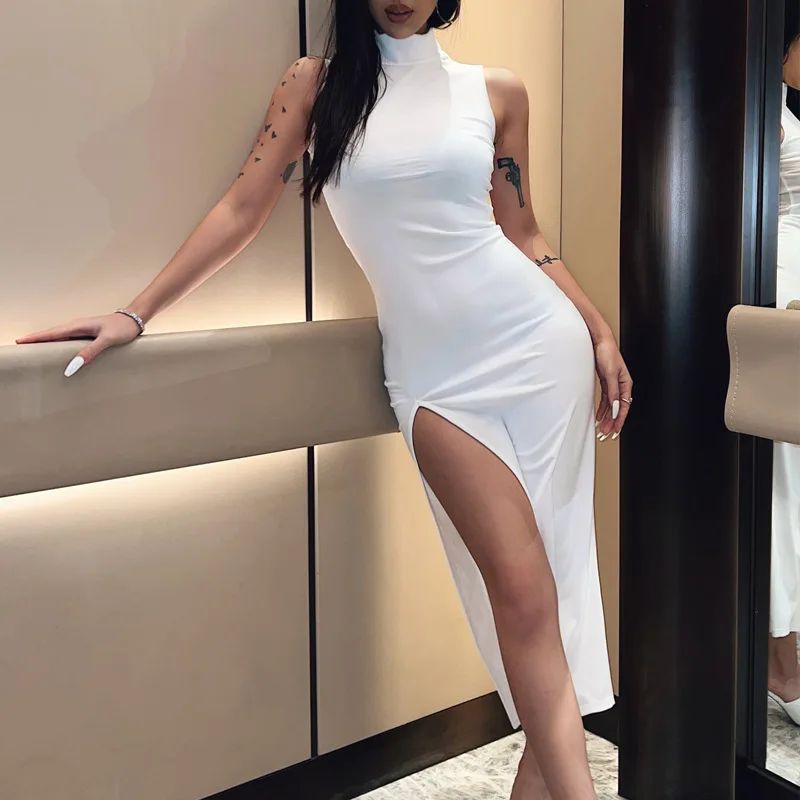 

Женское платье без рукавов с круглым вырезом, новинка 2025, тонкое, среднее и длинное, с разрезом, Vestidos Femininos Frete Grátis Traf Zara