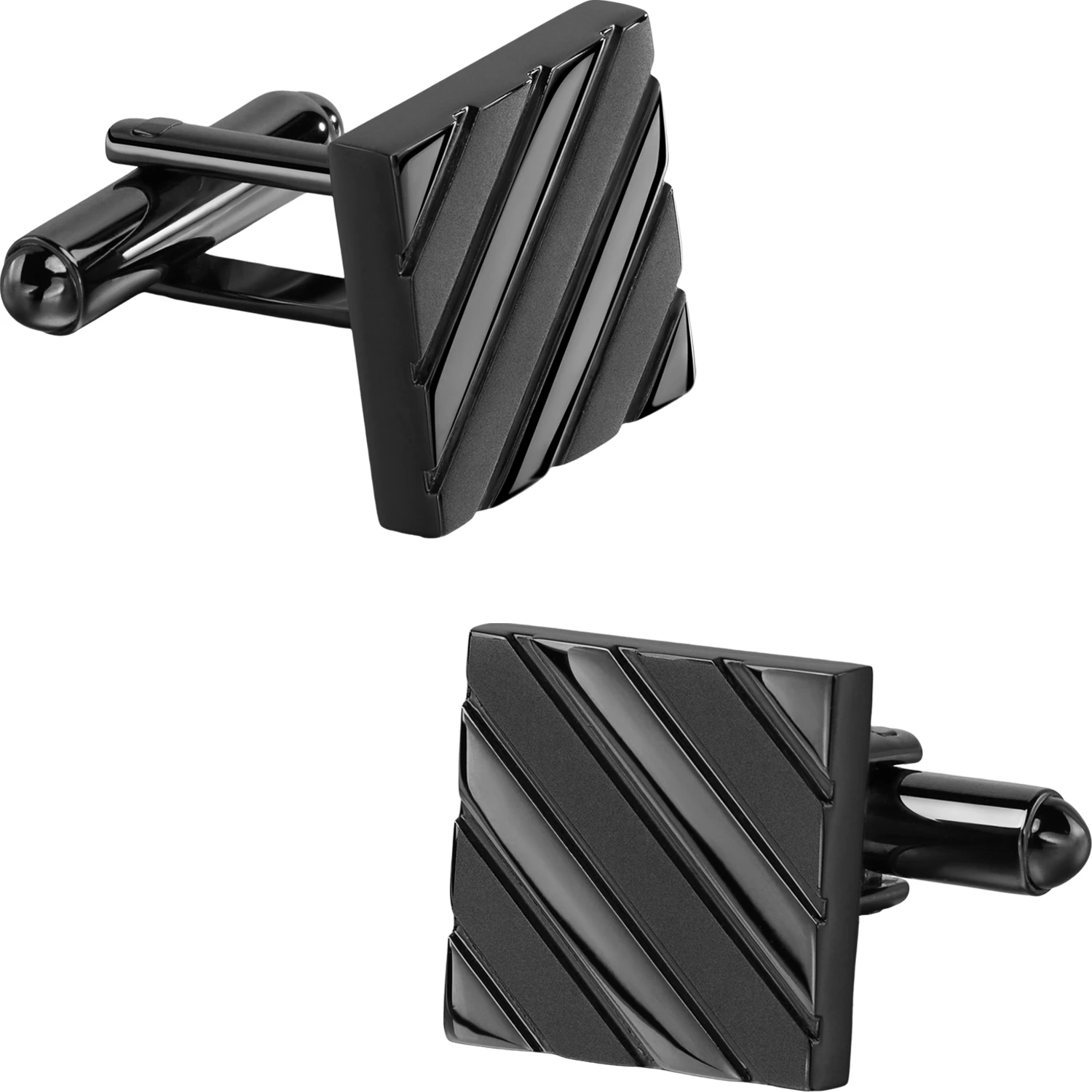 Diagonal Stripe Cufflinks for men Matte & Polished Two-Tone Square Cuff Buttons Formal Business Wedding Party Jewelry Accessory