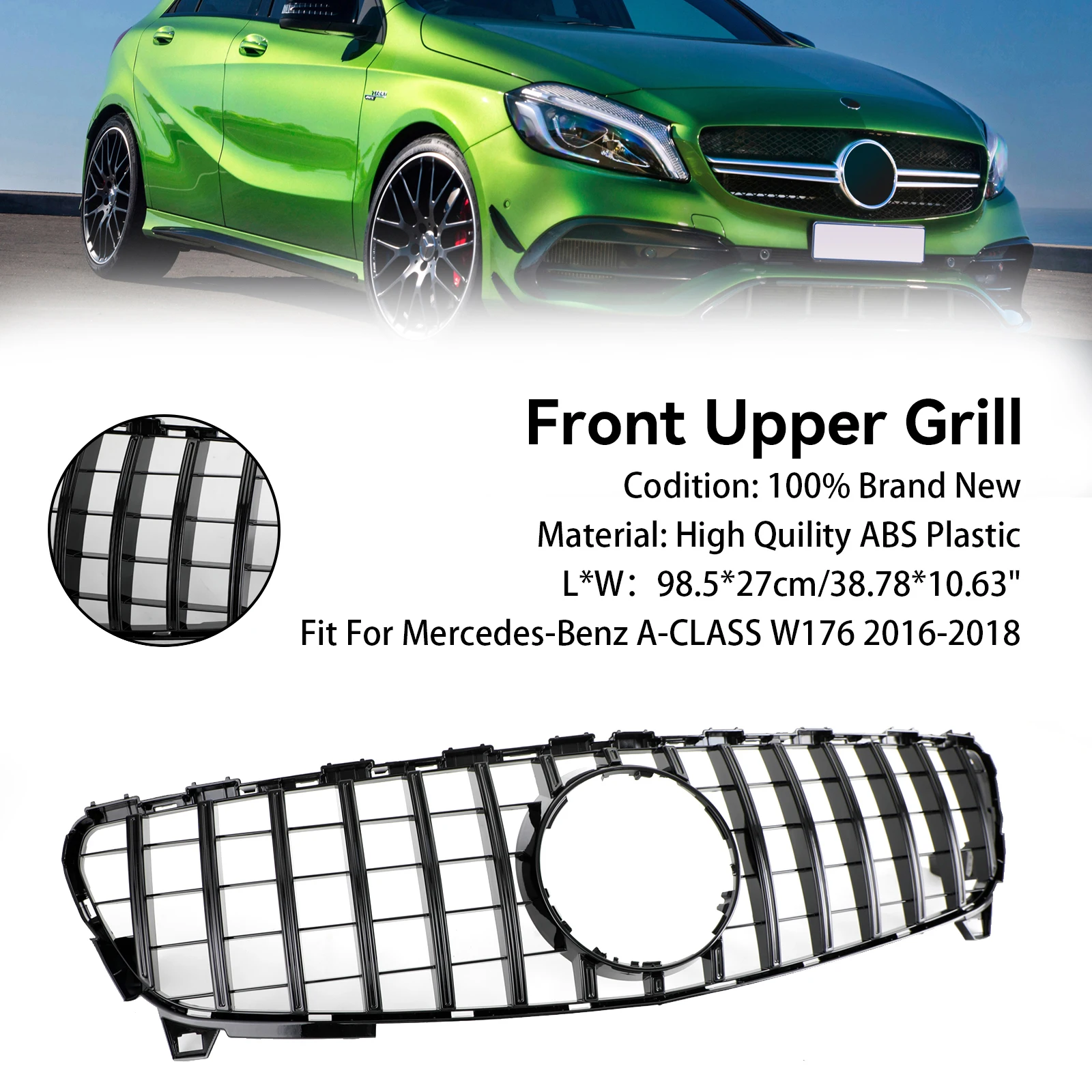 Artudatech Front Bumper Grille Grill Fit For MERCEDES BENZ A CLASS W176 2016-2018 GTR Style