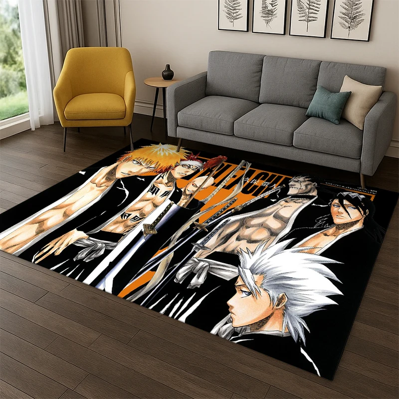 Retro Bleach Anime Kurosaki Ichigo Cartoon Carpet Rug for Bedroom Living Room Sofa Doormat Home Decor,Kid Area Rug Non-slip