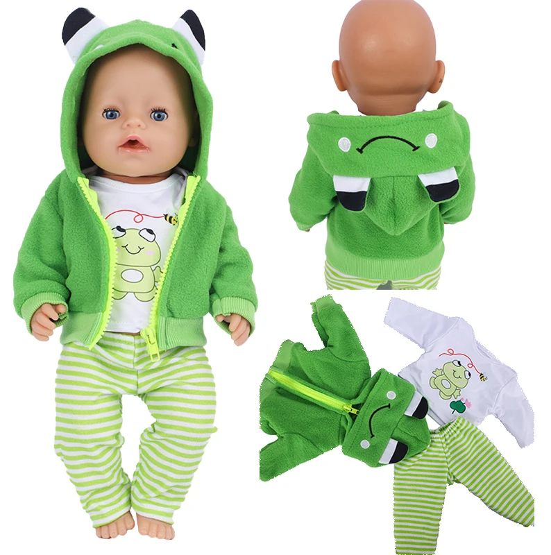 43cm Doll Clothes 18 Inch Doll Outfits Cute Frog Suit Baby New Born Doll Accessories Fit Reborn Dolls for Baby Birthday Gift Toy