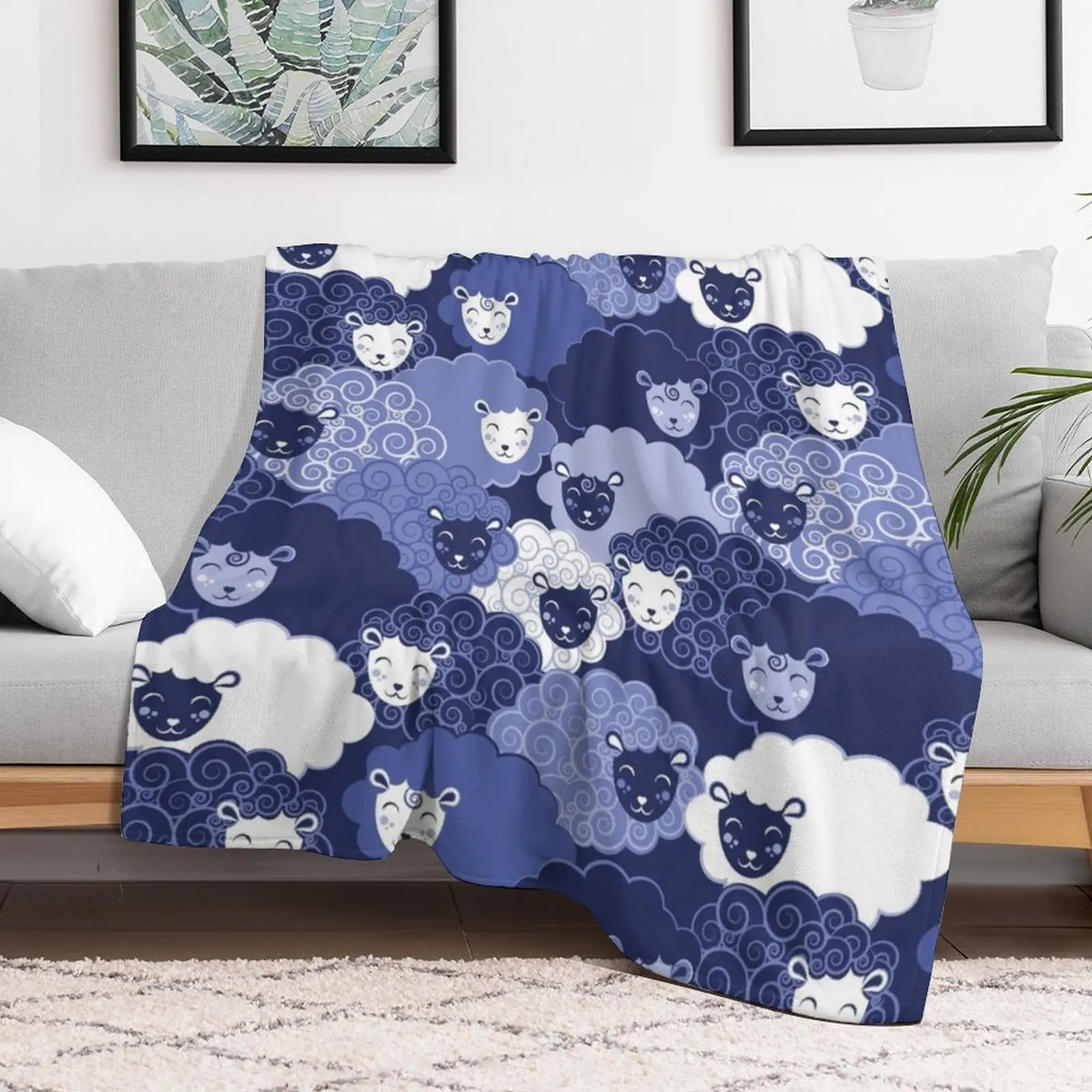 Sweet dreams zzz // monochromatic blue sheep Throw Blanket Quilt Winter beds Sofa Throw Summer Blankets