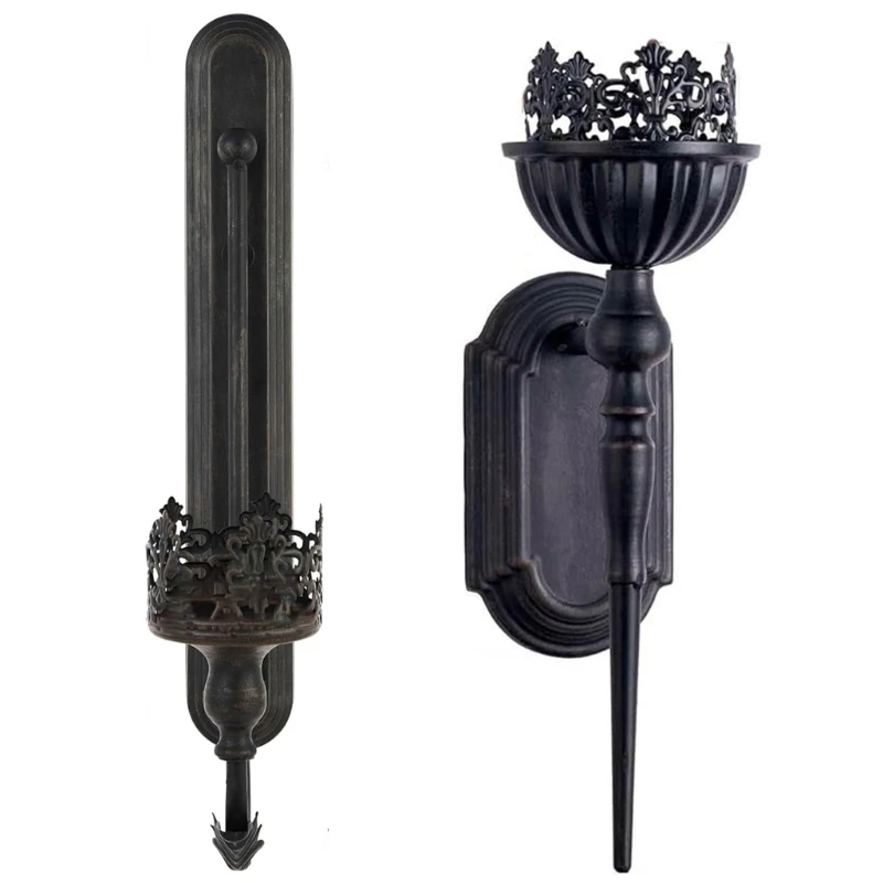 

Vintage Wall Sconces In Black Metal Set of 2 Wall Hanging Holder Candlesticks for Living Room Decors