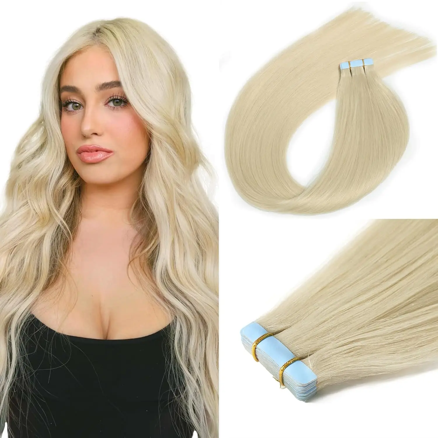 Tape-in-Haarverlängerungen aus Echthaar, 16-20 Zoll, echtes Naturhaar, Skin Weft, glatt, nahtlos, Remy-Haarverlängerungen