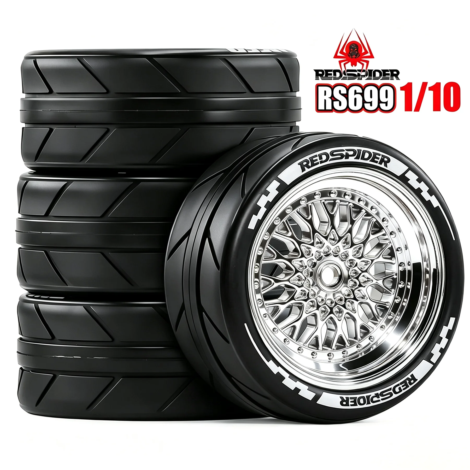 RED SPIDER 4Pcs 1/10 RC Drift Car Rubber Tires & Plastic Wheel Set On-Road Accessories For TT01 TT02 HSP FTX RC Racing Vehicle