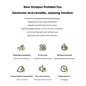 مروحة أخطبوط محمولة محمولة لمقعد السيارة الشخصي ، عربة أطفال ، ملاءمة مرنة ، مشبك ترايبود مشوه ، USB ، بطارية تعمل بالطاقة أفضل 6 كليب تبريد مبيعات - No4