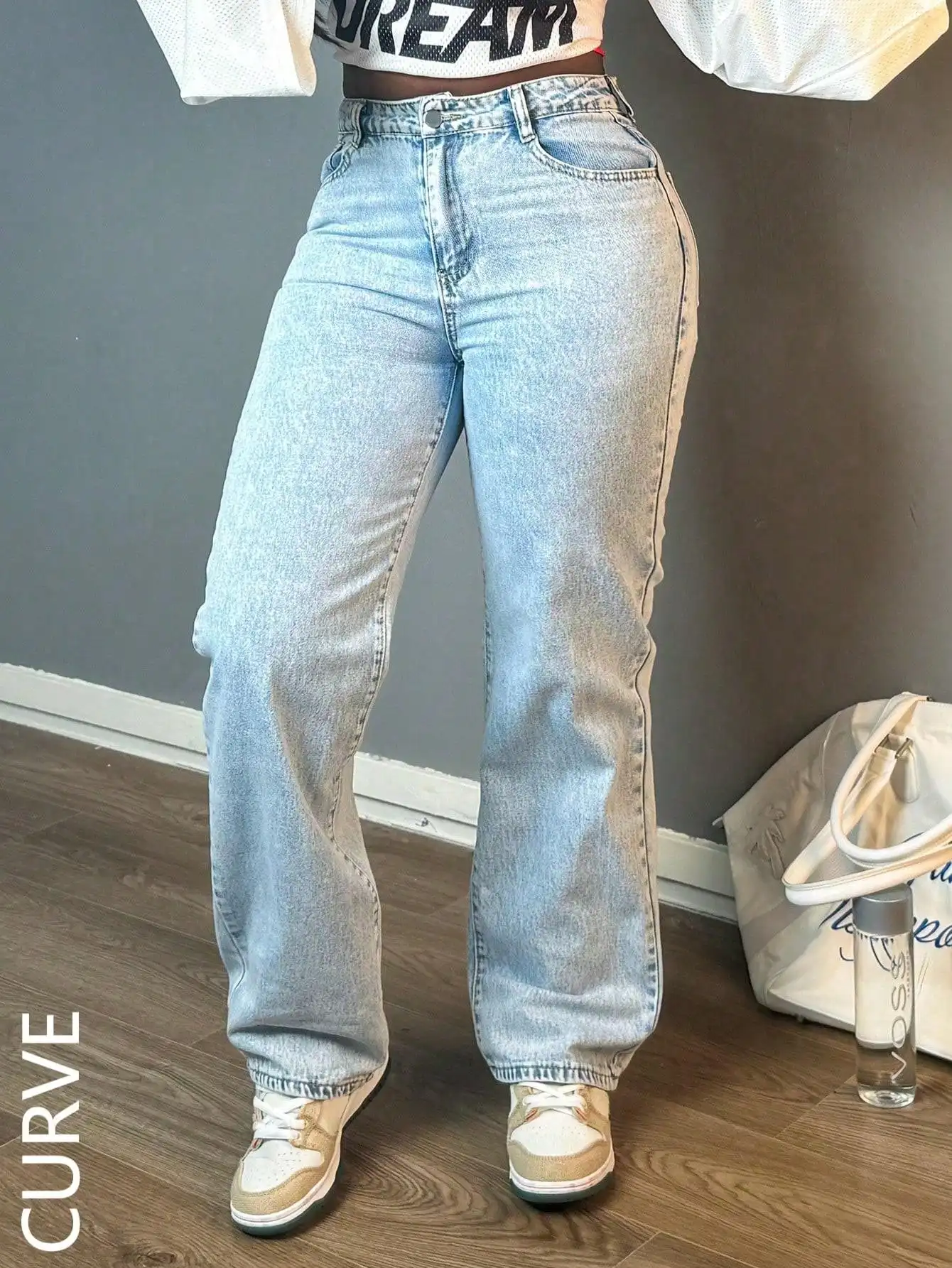 

Женские джинсы больших размеров свободного кроя с широкими штанинами, светлый деним, для повседневной носки