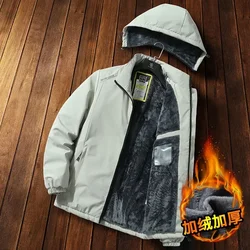 Parka forrado de lã destacável para homens Casacos de pelúcia com capuz Casaco quente à prova de vento casual parkas grossas chapéu de inverno