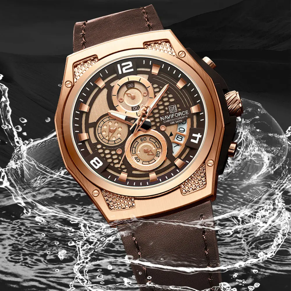 NAVIFORCE Luxury Wristwatch for Man Waterproof Luminous Chronograph Date Men Sports Leather Watch Mens Quartz Watches Male relo