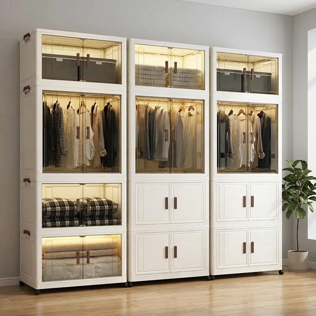 #Portable Folding Wardrobe Closet Clothes Storage Organizer Rental Apartment Mobile Cabinet Instant Assemble No Tools Bedroom