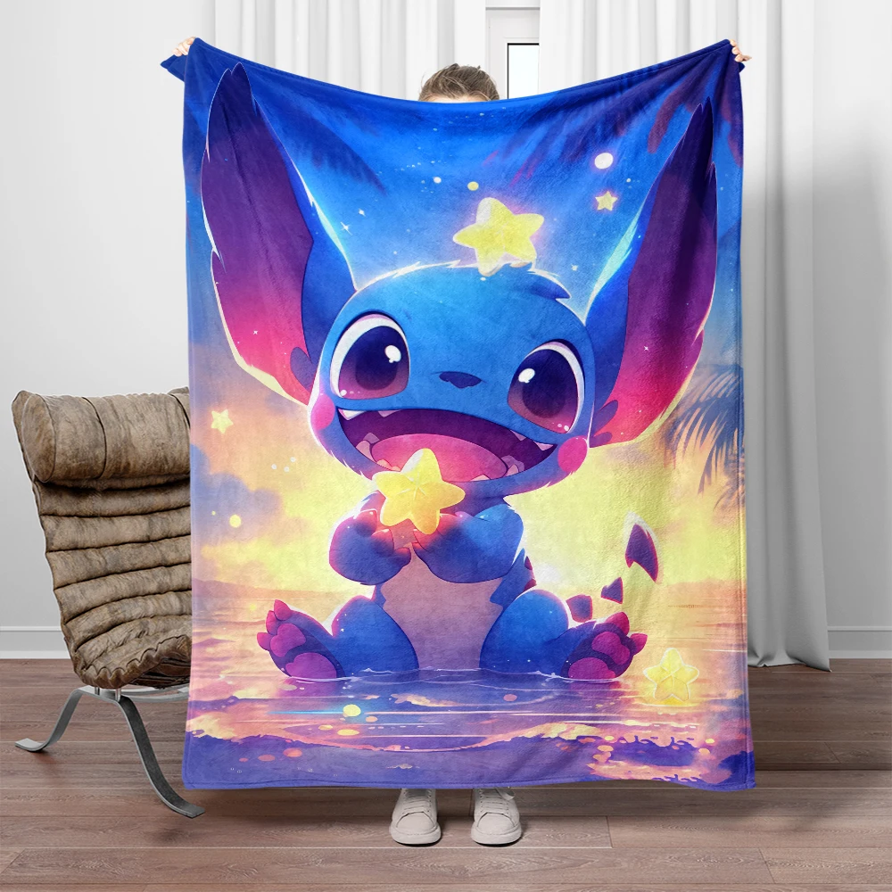 Stitch Cartoon HD Printed Flannel Blanket.Sofa .Bedroom.Bed Home Office Nap Blanket Car. Camping,Travel Picnic Blankets Gift