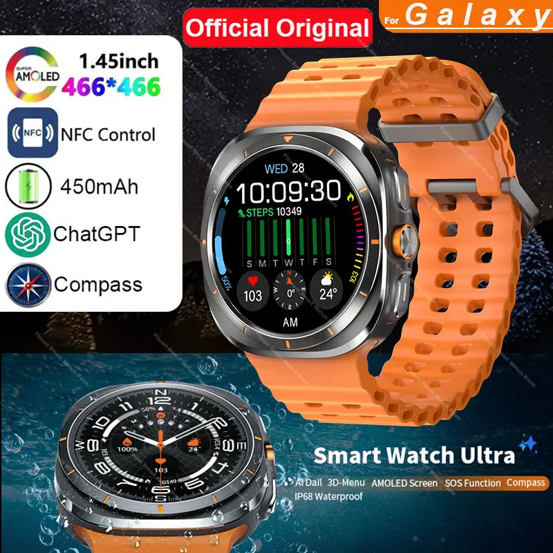 Smartwatch 2025 ساعة أصلية رسمية الترا 8 47 مللي متر HD AMOLED ChatGPT GPS NFC البوصلة بلوتوث دعوة IP68 مقاوم للماء ساعة الرجال