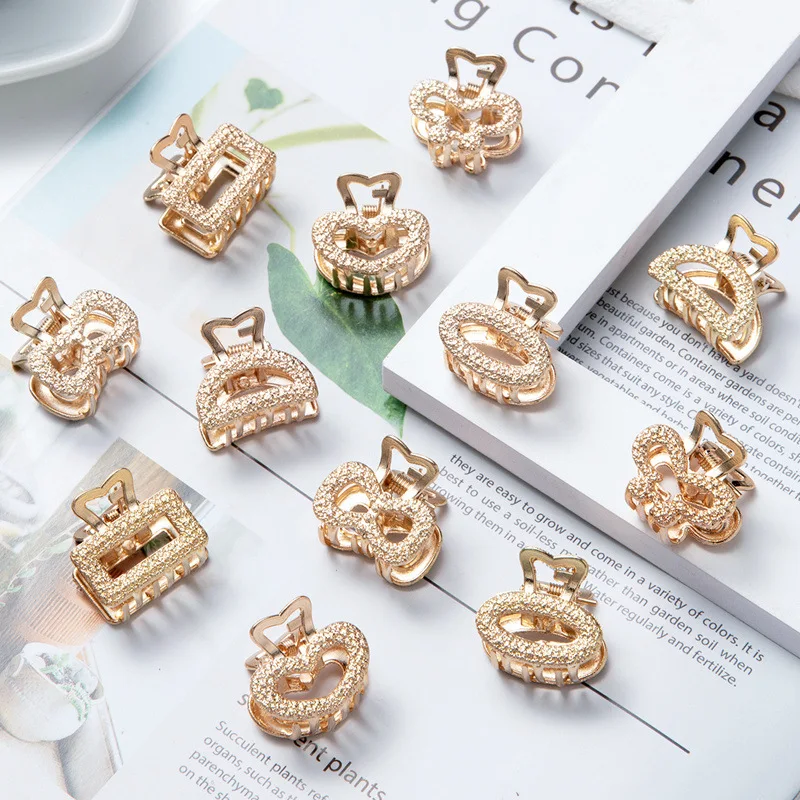 12pcs Alloy small hair clips silver metal half-braided hair claws small-sized metal geometric hair clips for girls