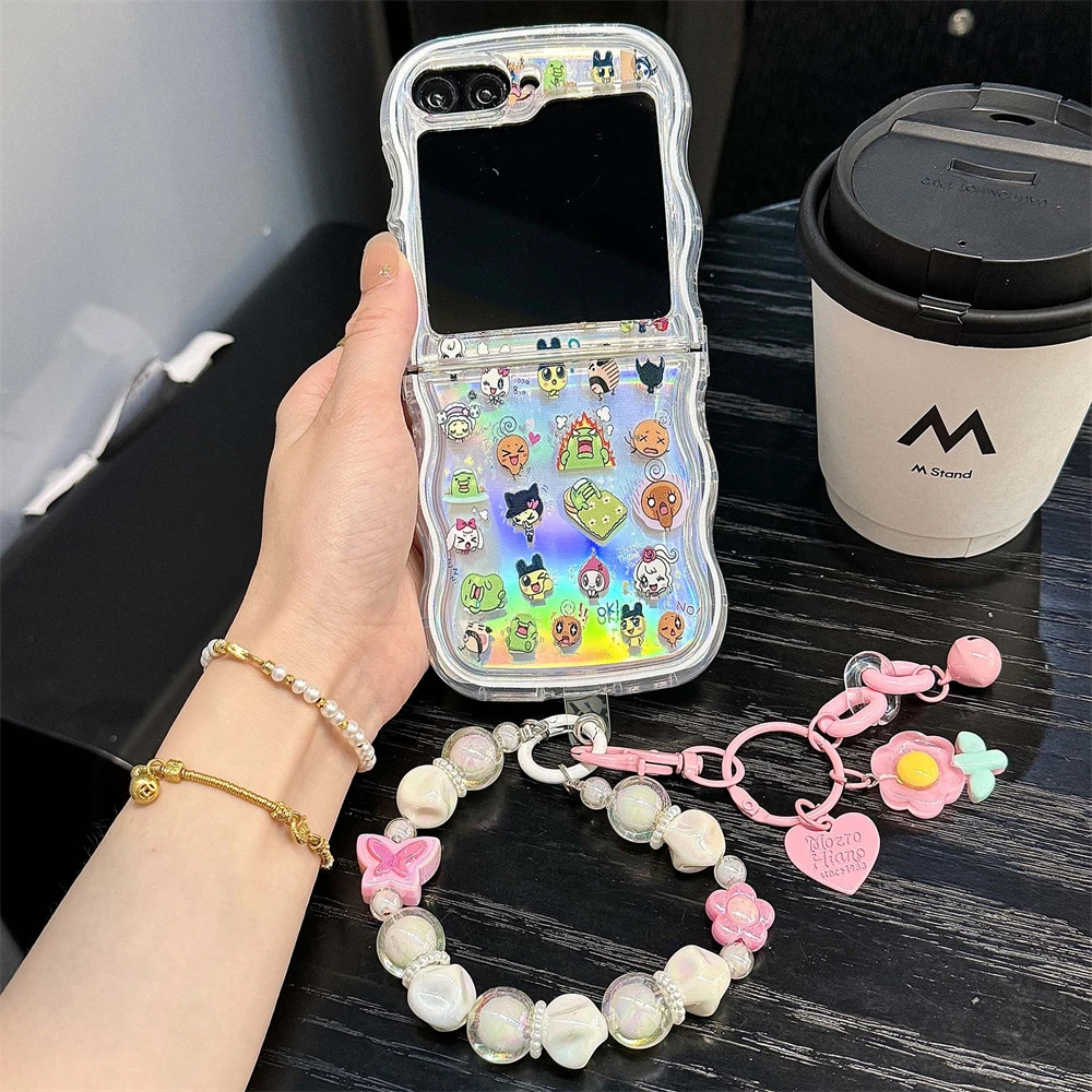 Cute Cartoon Japan Anime Tamagotchi Phone Case For Samsung Galaxy Z Flip 7 6 5 Hard TPU Cover For Z Flip 4 3 With lanyard - view 2