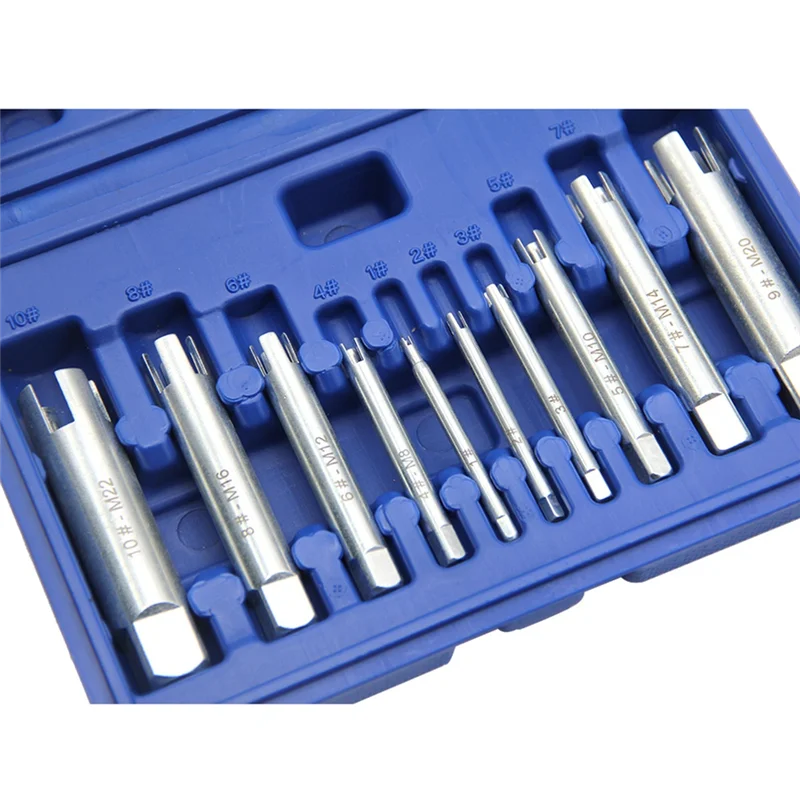 MOPHE-10Pc M4-M22 Tap Extractor Tool Set Broken Head Hand Thread Counter Tapping Removal