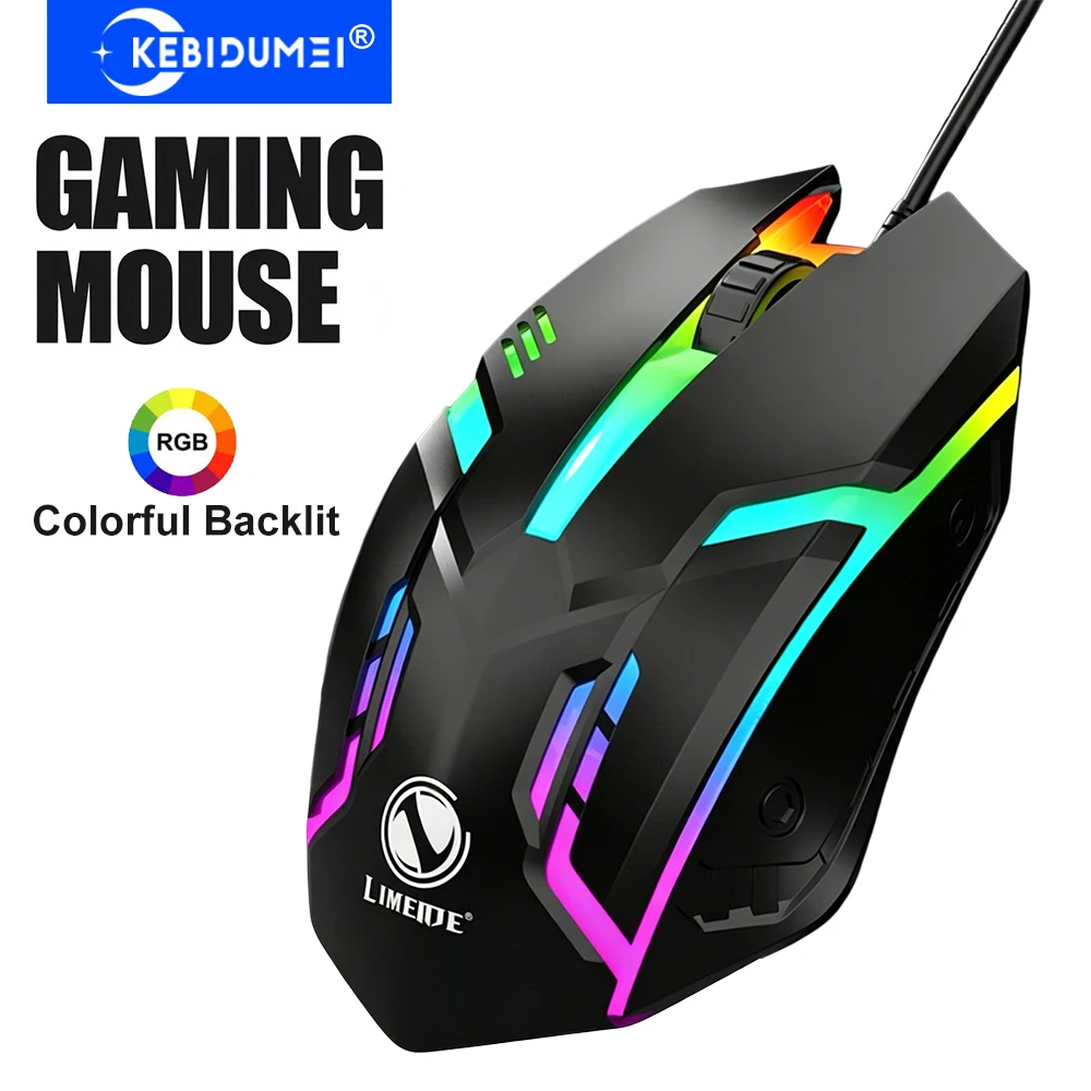KEBIDUMEI USB Wired Gaming Mouse RGB Colorful Backlit Ergonomic E-Sports Mouse Wired Office Mice for PC Desktop Laptop Windows