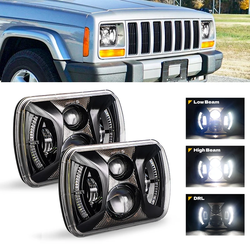 

5x7 Inch Led Headlights Square Hi-Lo Beam Halo 7x6 Led Headlamp For Jeep Cherokee XJ Wrangler YJ Off-road Truck Motorcycle