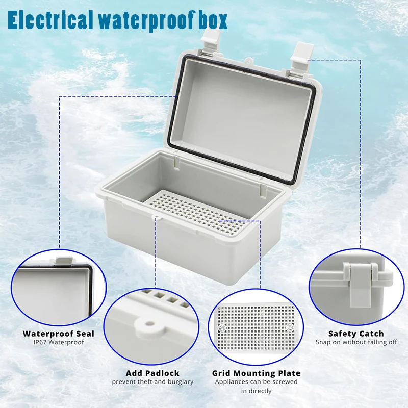 Boîte de jonction électrique étanche IP66, boîte de distribution extérieure en plastique avec boîtier en PC gris/transparent