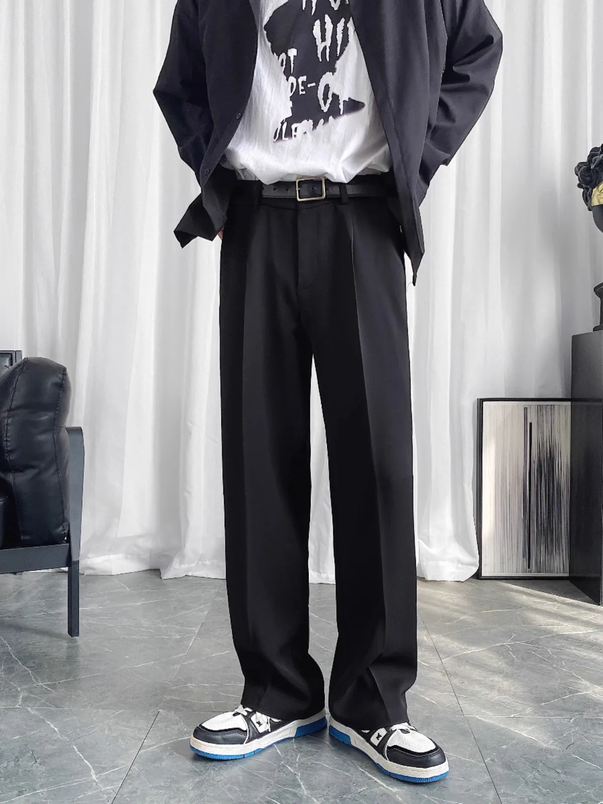 

Повседневные брюки Bla Busin, мужские свободные брюки прямого кроя, летние и осенние, модные, городские, стильные, дышащие, из полиэфирного волокна