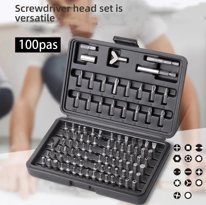 100-Piece Universal Screwdriver Bit Kit for DIY Screwdriver Bit Set  Chrome Vanadium Steel  Flat, Phillips, Hex & Torx Bits