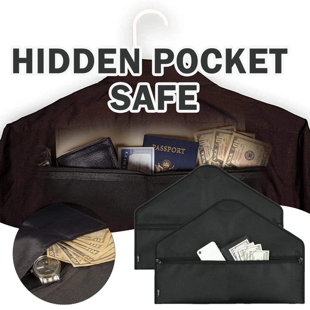 Hanger Pocket Waterproof Safe,Hidden Secret Pockets Safe for Cash,Under Hanging Clothes with Pouch To Hide Valuables for Travel