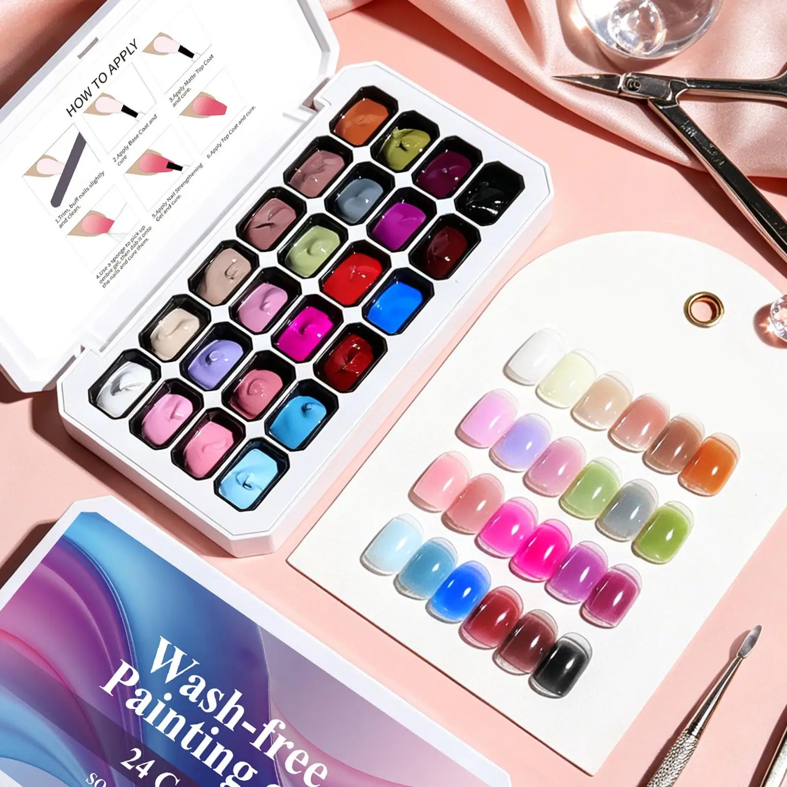 

24-compartment Gel Nail Patting Gel Palette DIY Blush Nail Arts Gel 24-Color Manicure Supplies Sponge Pat Painting Gel