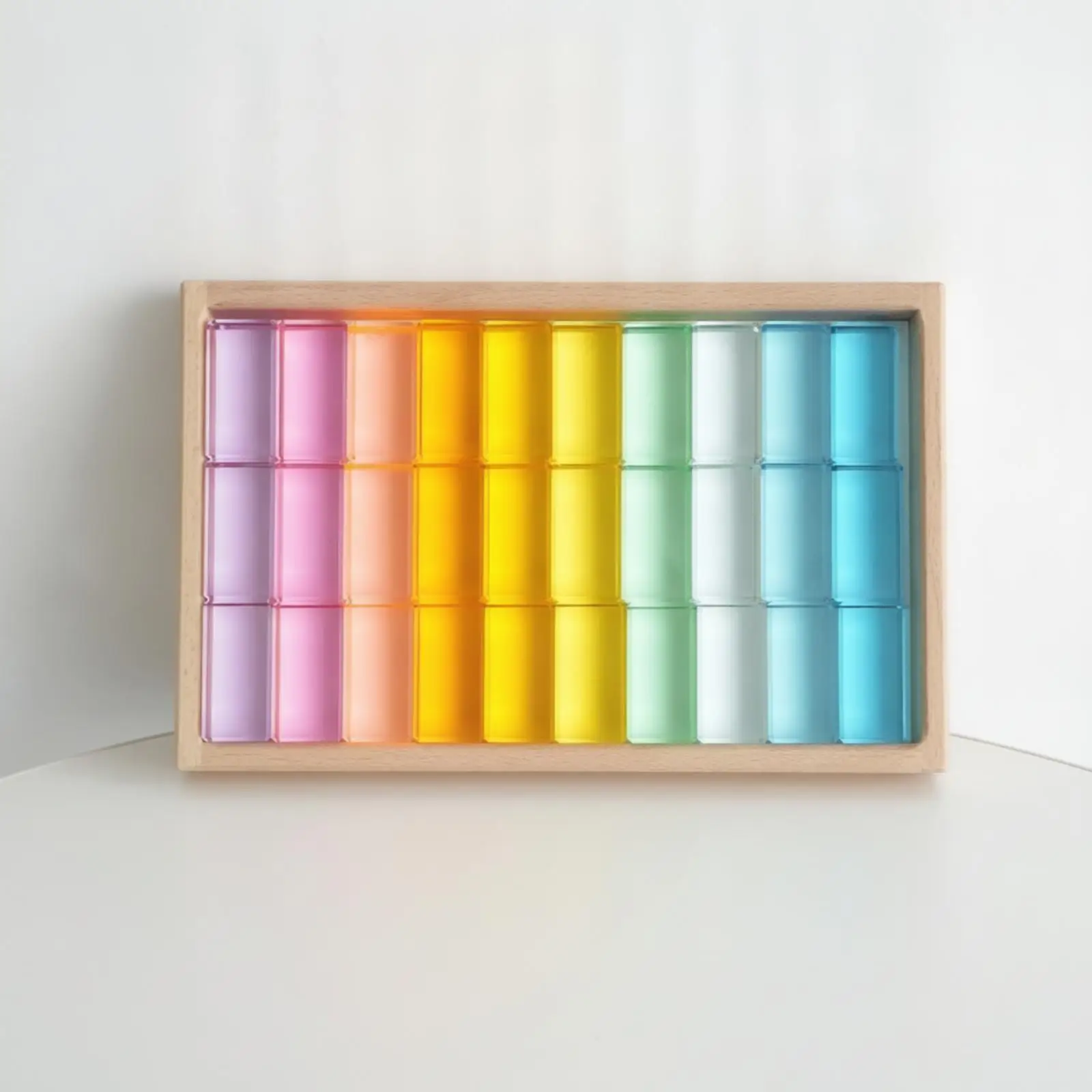 Translucent Building Blocks for Kids Wooden Tray Montessori Toys Color Matching Educational Play Set