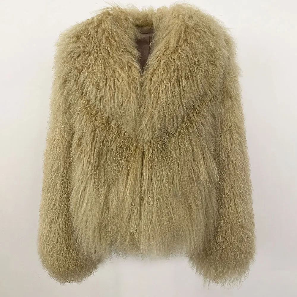 Lady Mongolian Sheep Fur Coats Winter Thick Warm Crop Jacket Natural Lamb Fur Coats Women Real Real Mongolia Sheep Fur Jackets
