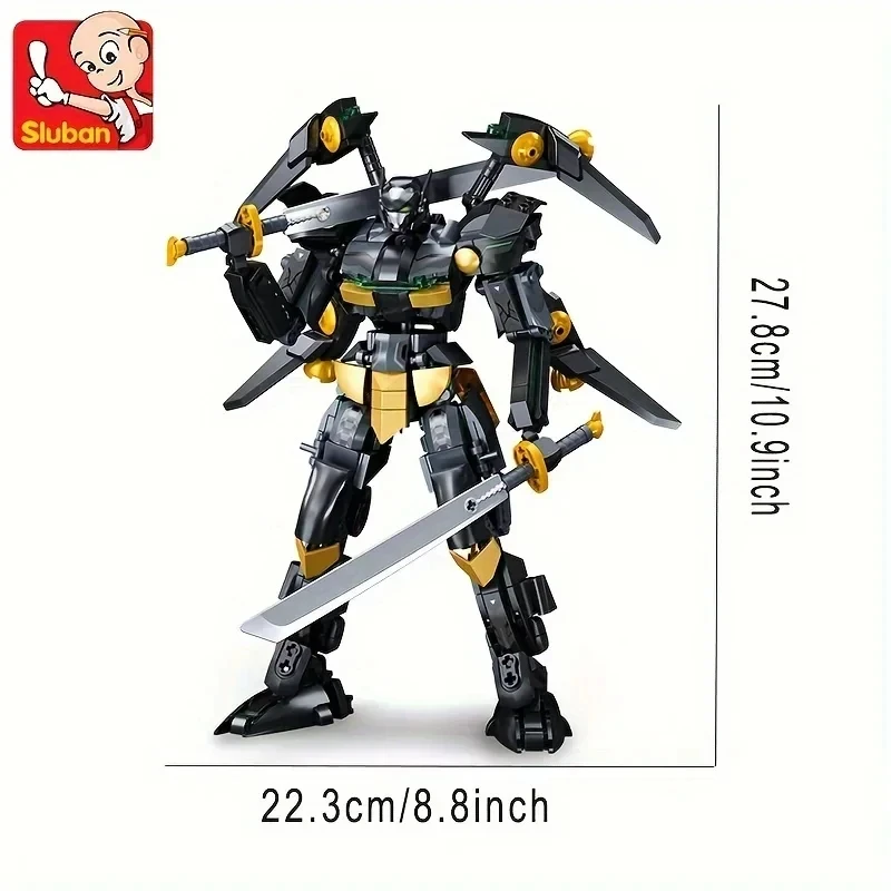 Sluban 534PCS Black Warrior Mech Robot Building Blocks Joint Movable Action Figure Model Bricks Desktop Display Kids Toys Gifts