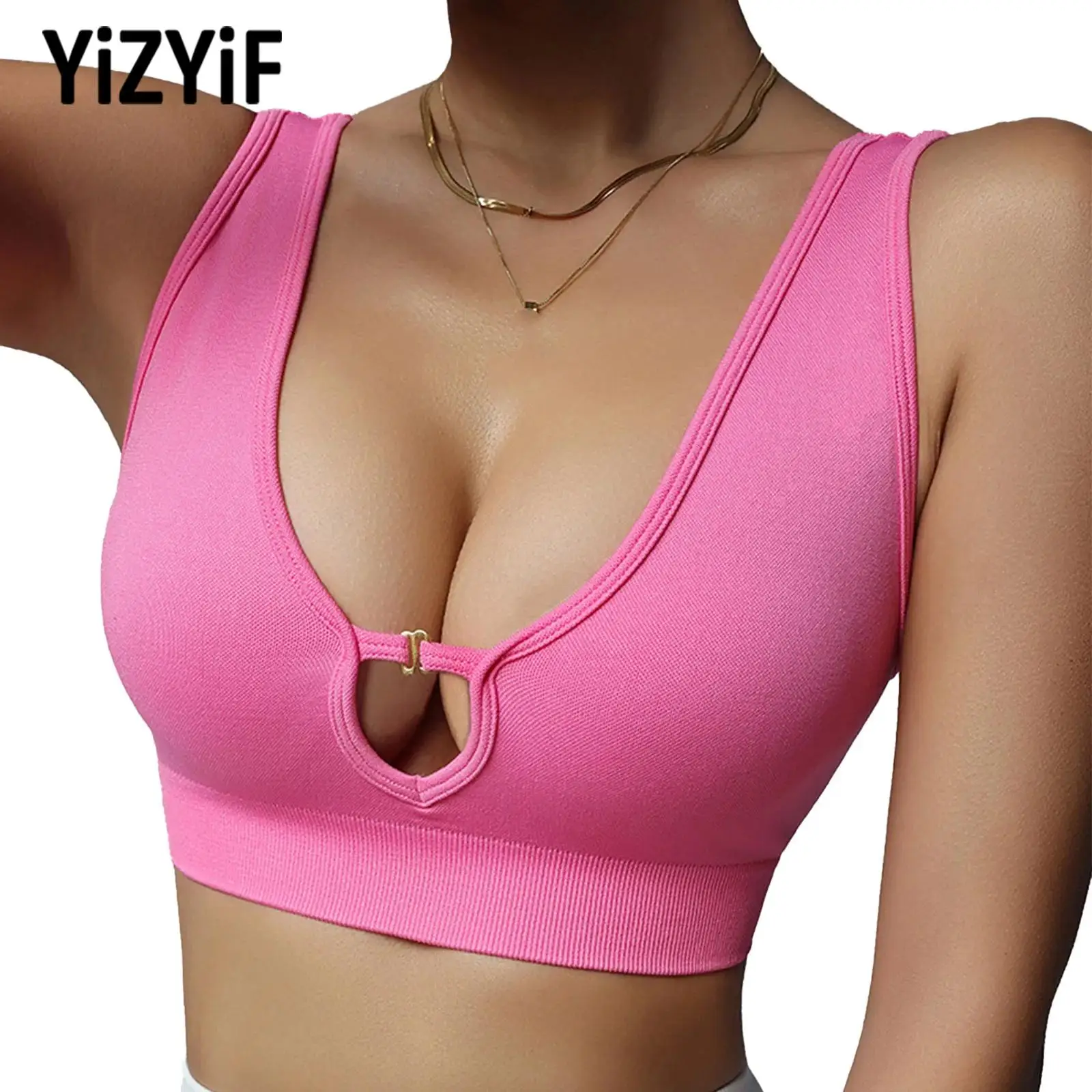 

#S-L Women Low-Cut V-Back Cropped Tank Top Sleeveless Workout Crop Top for Yoga Sports Gym Fitness Running
