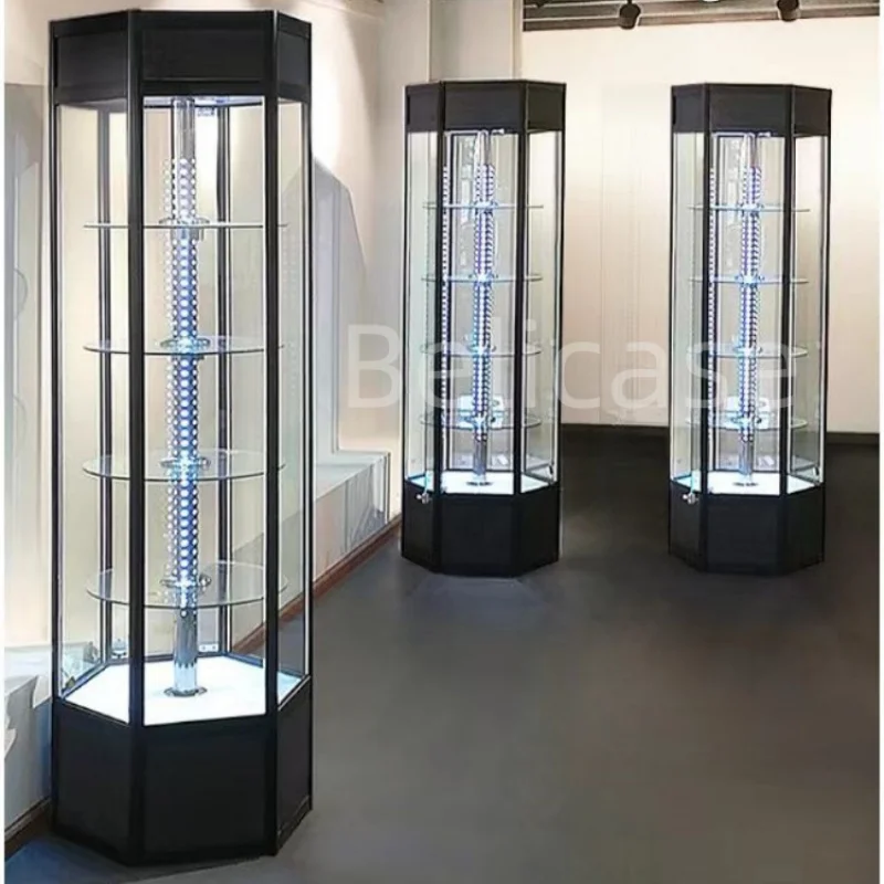 

2025customized.Hot Sale Tower Jewelry Display Stand Counter Tall Tower Rotating Jewelry Showcase