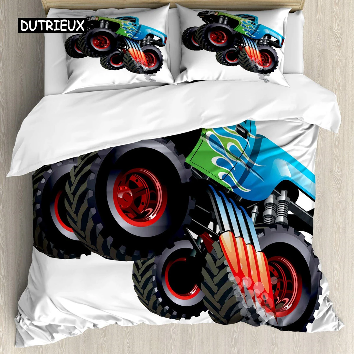 Cars Duvet Cover Set Cartoon Monster Truck Cool Vehicle Duvet Cover Set Bedclothes Double Queen King Size Polyester Qulit Cover