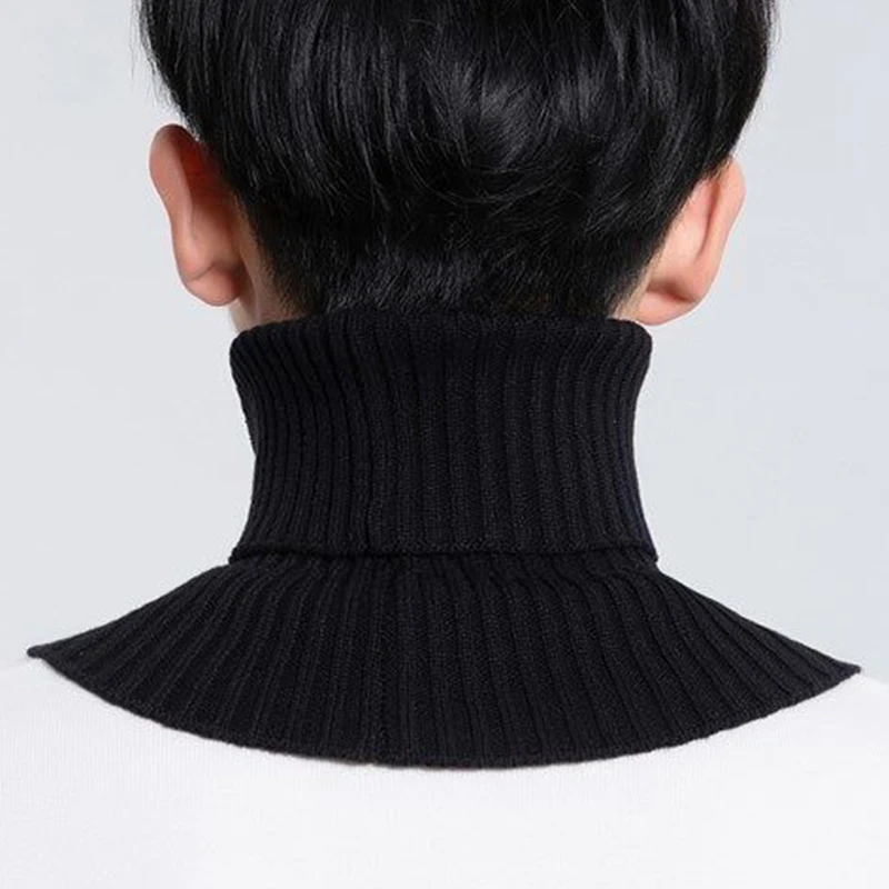 Men Winter Ribbed Knitted Scarf False Collar Cycling Neck Guard Elastic Neck Sleeve Fake Collar Windproof Detachable Neck Sleeve