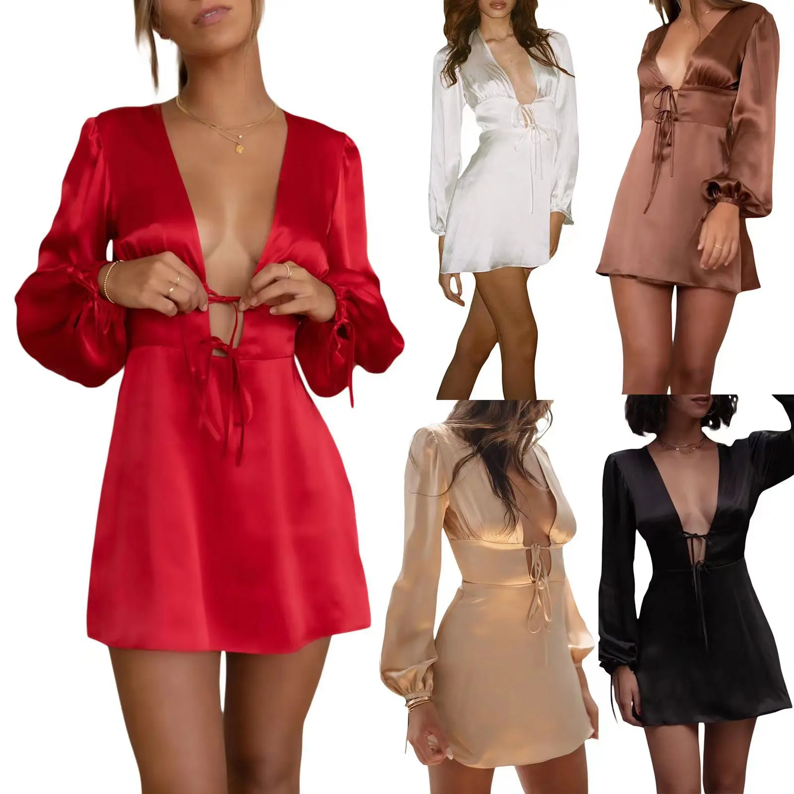 

Film Cosplay Costume Women 's Polyester Satin Long Sleeve Fashion Sexy Deep V-Neck Cocktail Party A-Line Halloween Mini Dress