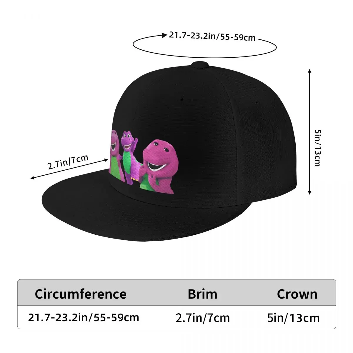 Barney the Dinosaur Cartoon Boné de beisebol, Chapéu feminino e masculino, Roupa de golfe, Capuz, Fofo, Novo