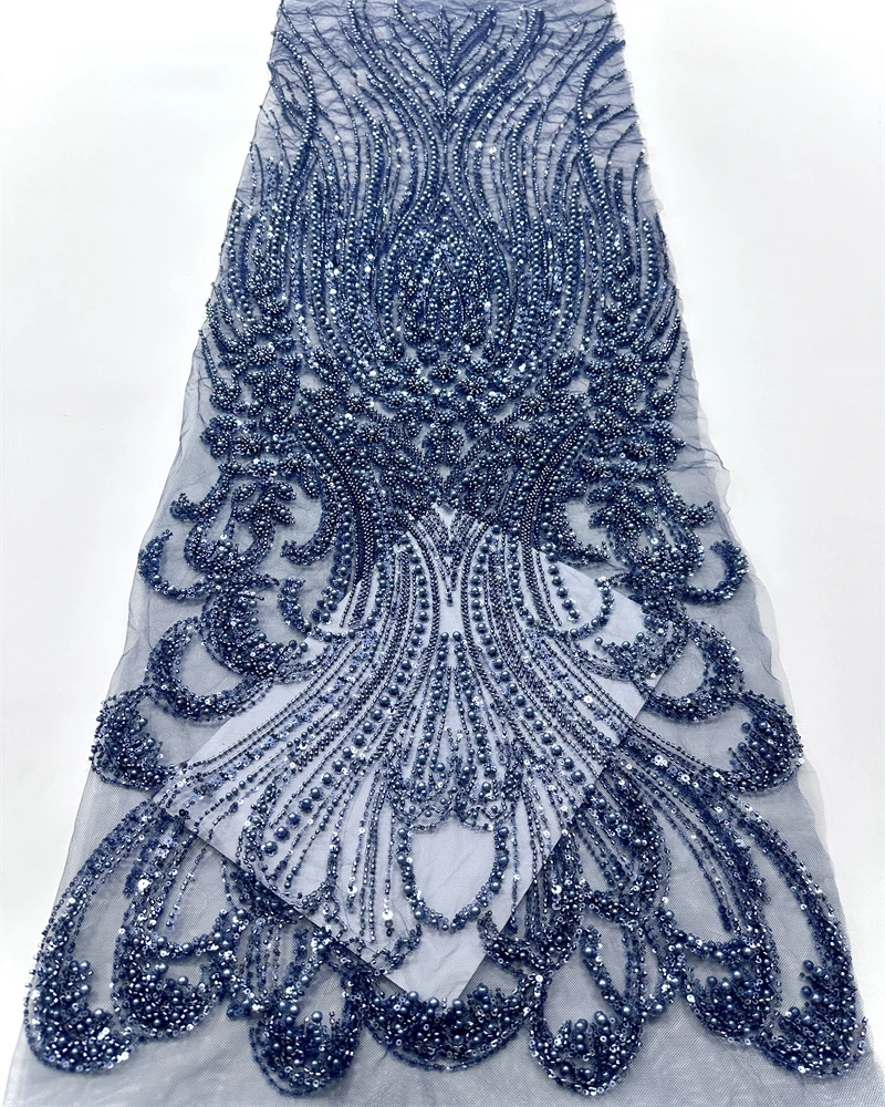 

Sequins African Lace Fabric 2025 French Embroidery High Quality Luxury Heavy Beaded Bridal Wedding Lace
