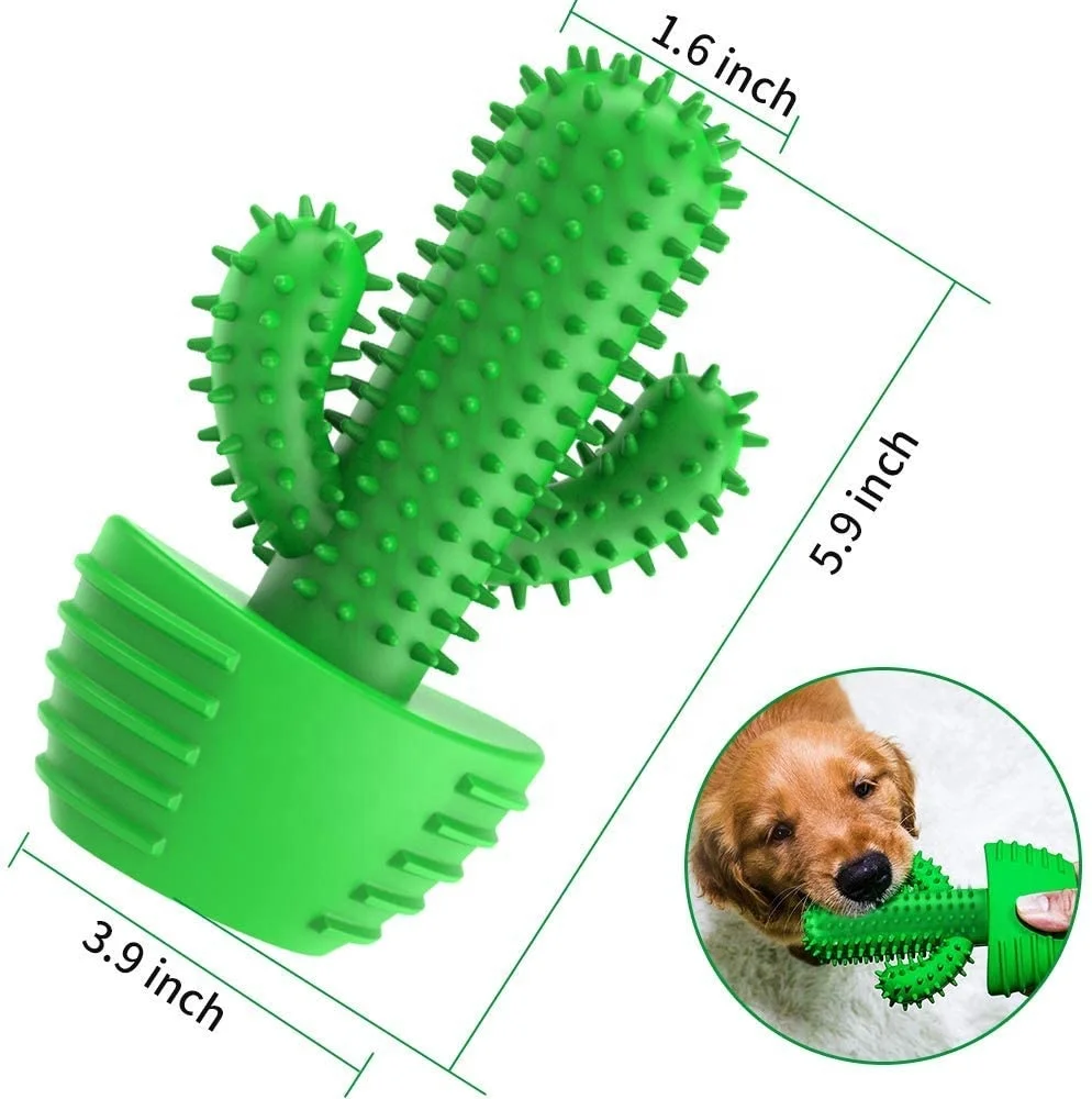 Dog Cactus Interactive Rubber Chew Toys For Small Large Dogs Tooth Cleaning Toothbrush For Small Large Dogs Treat Dispenser Pet