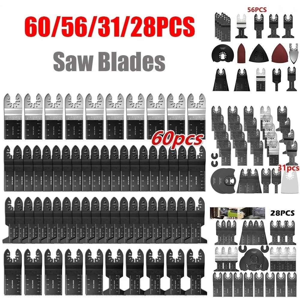 60/56/31/28PCS High Carbon Steel Saw Blades and Oscillating Cutter Wood Multi Tool for Fein Multimaster Dewalt Makita Bosch