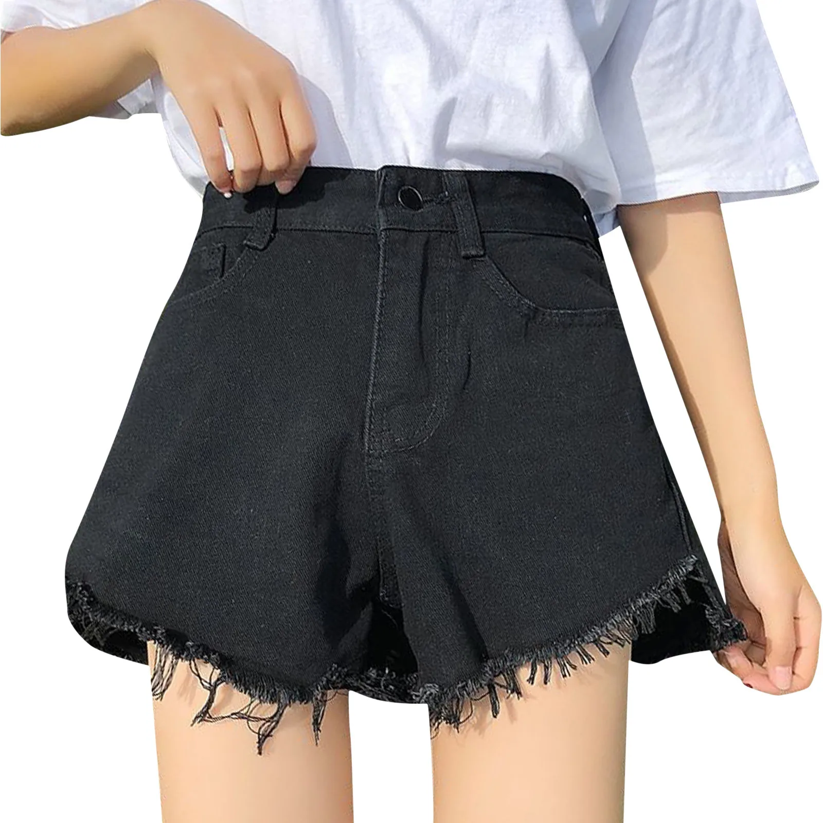 Джинсовые шорты с завышенной талией в Корейском стиле для женщин, летние свободные трапециевидные широкие капри для женщин, студентов, горячие штаны, 여옷 옷