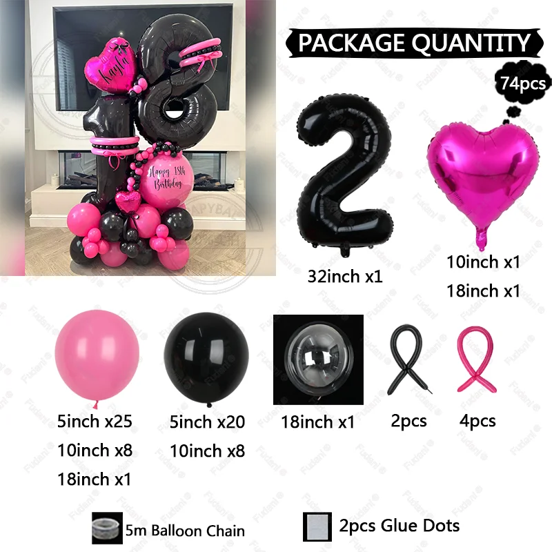 Black Balloons Garland Hot Pink Balloon Arch Kit Birthday Party Baby Shower New Year Wedding Anniversary Decoration Globos Set view 5
