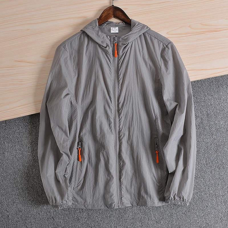 Laser Cut Breathable Ultra-Thin Men's Summer Hoodie Quick-Drying Sun Protection Clothing Polyester Slim Fit Long Sleeve Jacket